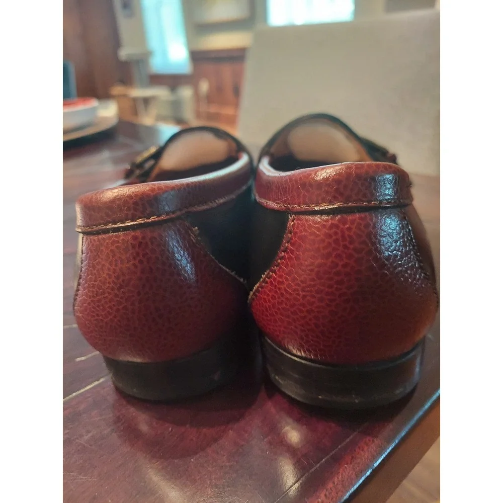 Cole Haan Vintage Mens 9.5 D Black Burgundy Kiltie‎ Monk Strap Loafers Leather